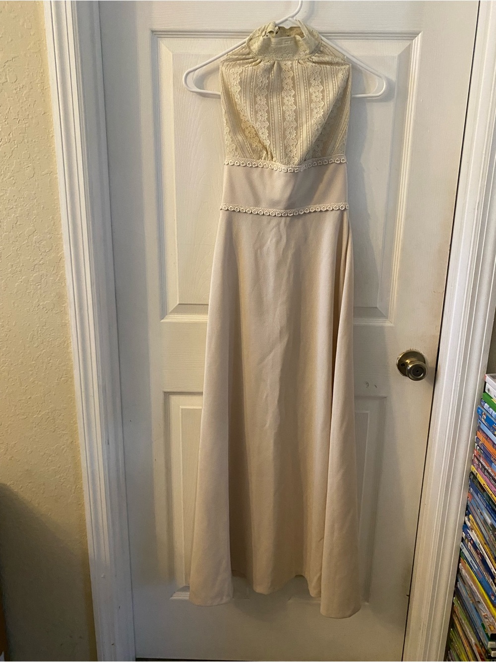 Elegant Cream Lace Halter Maxi Dress